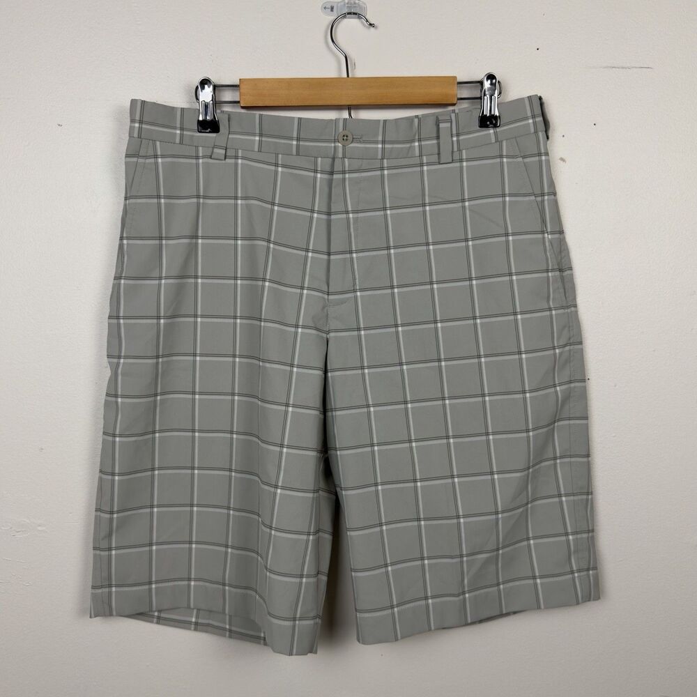 Nike Golf Shorts Mens 35 Polyester Spandex Blend Gray, White Checkered